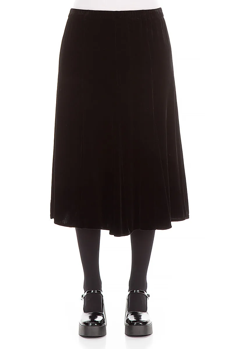 Midi Black Silk Velvet Skirt