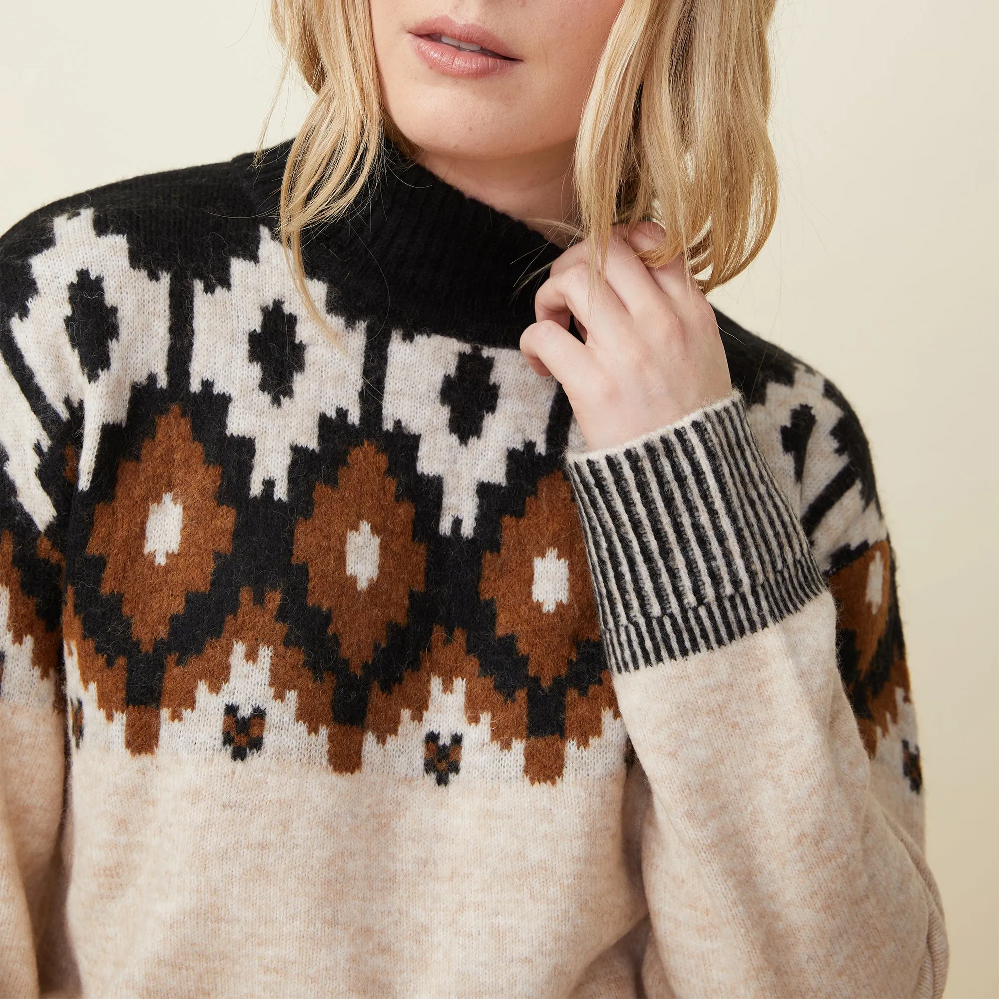 Mock Neck Fair Isle Sweater