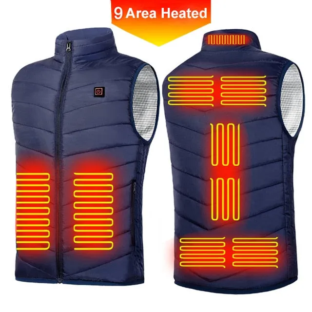 New 9 Areas Heated Vest Men Women USB Electric Heating Thermal Jacket