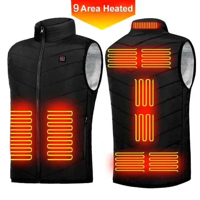 New 9 Areas Heated Vest Men Women USB Electric Heating Thermal Jacket