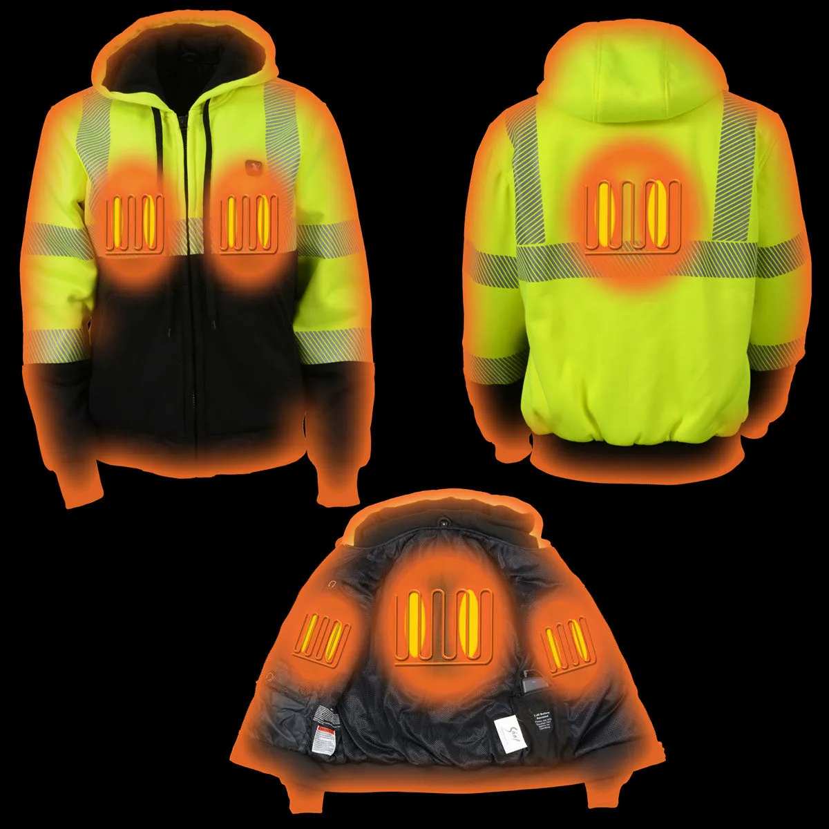 Nexgen Heat MPL2773SET Women's Heated Hoodie High-Viz Reflective - Zipper Front Sweatshirt Jacket w/ Battery Pack