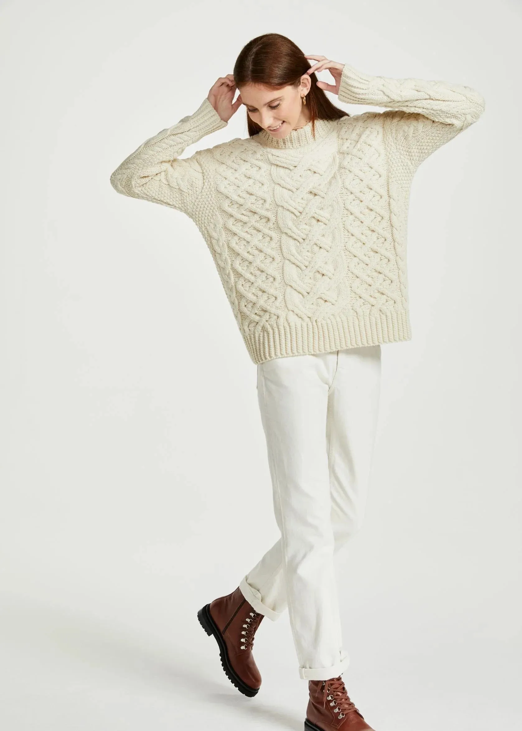 Oversized Aran Trellis Sweater | Natural - Clearance