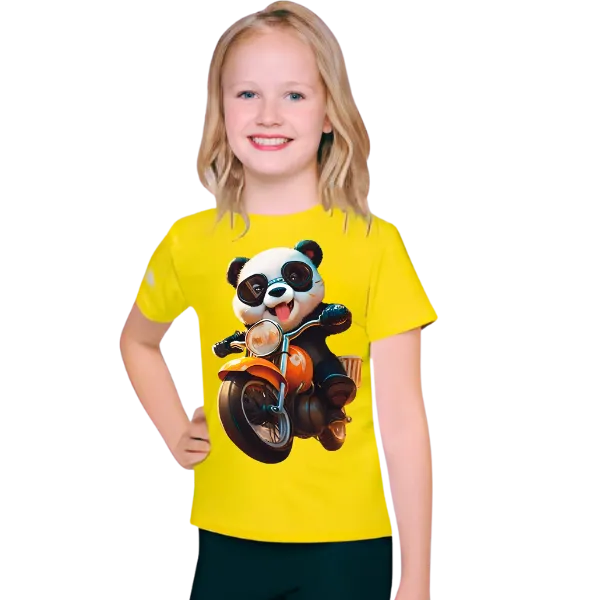 Panda Ride on Bike T Shirt For Kids