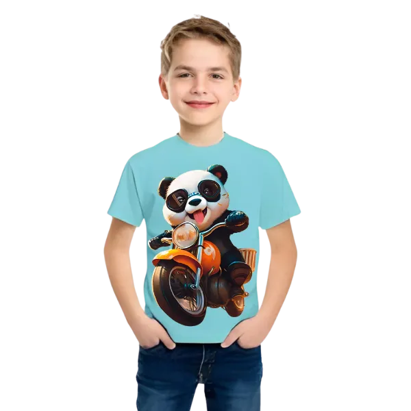 Panda Ride on Bike T Shirt For Kids