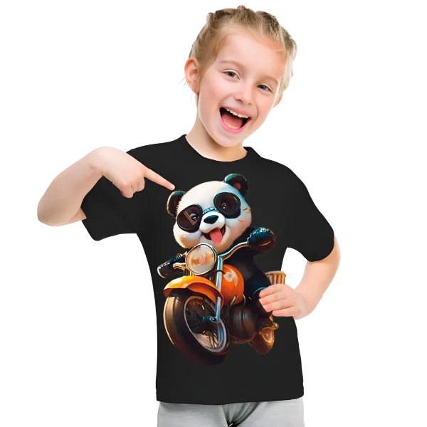 Panda Ride on Bike T Shirt For Kids