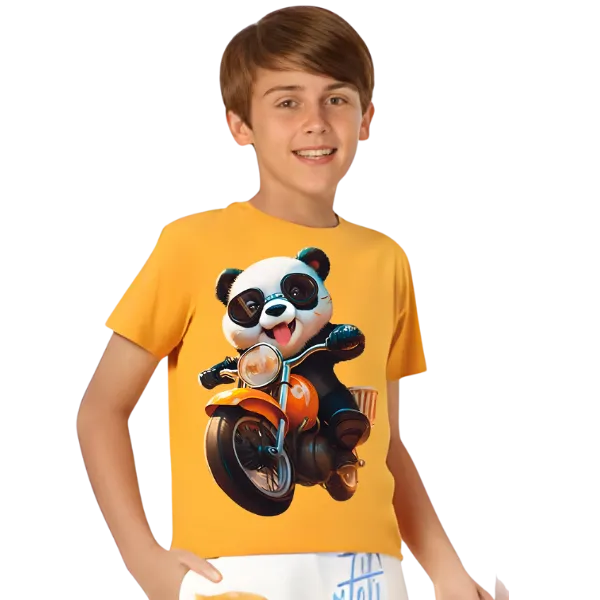 Panda Ride on Bike T Shirt For Kids