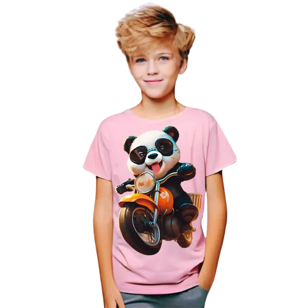 Panda Ride on Bike T Shirt For Kids