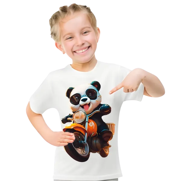 Panda Ride on Bike T Shirt For Kids