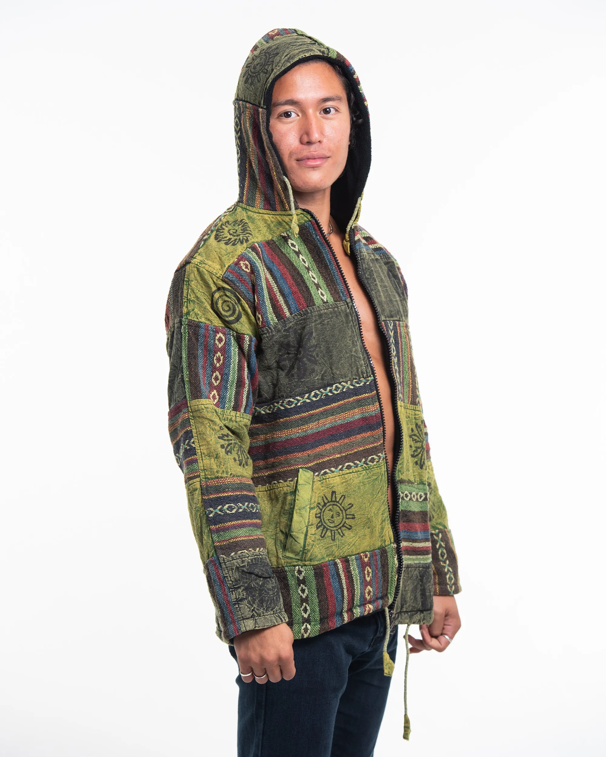 Patchwork Stone Washed Cotton Jacket in Green 01