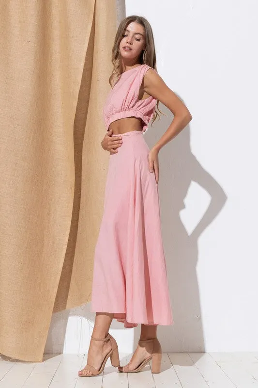 Pink Maxi Dress With Boat Neck