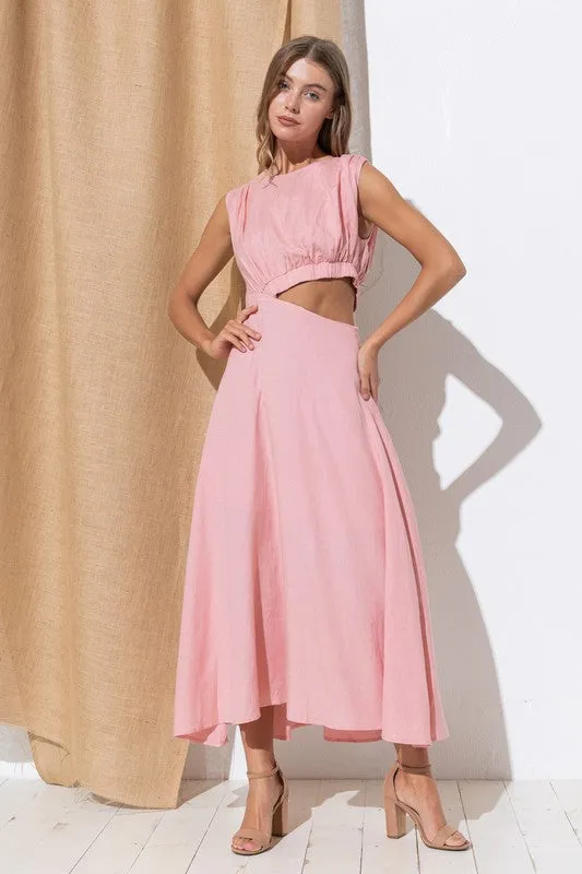 Pink Maxi Dress With Boat Neck