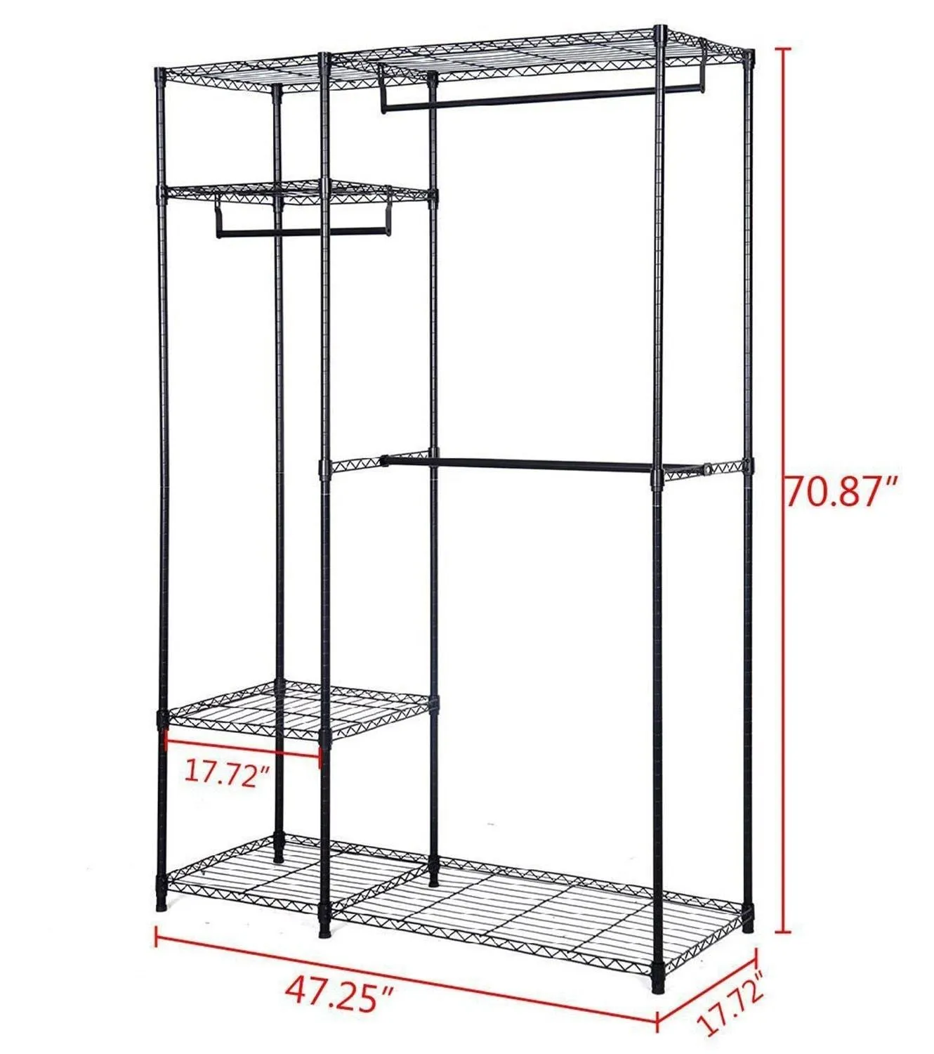 S AFSTAR Safstar Heavy Duty Clothing Garment Rack Wire Shelving Closet Clothes Stand Rack Double Rod Wardrobe Metal Storage Rack Freestanding Cloth Armoire Organizer (1 Pack)