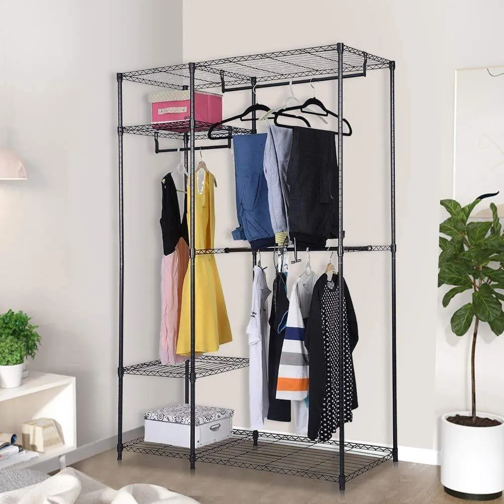 S AFSTAR Safstar Heavy Duty Clothing Garment Rack Wire Shelving Closet Clothes Stand Rack Double Rod Wardrobe Metal Storage Rack Freestanding Cloth Armoire Organizer (1 Pack)