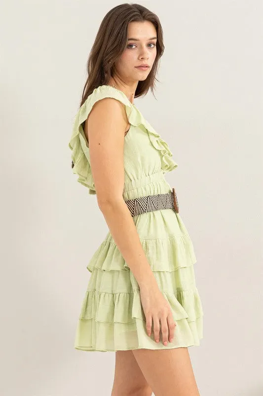 Sage Open Back Tiered Mini Dress