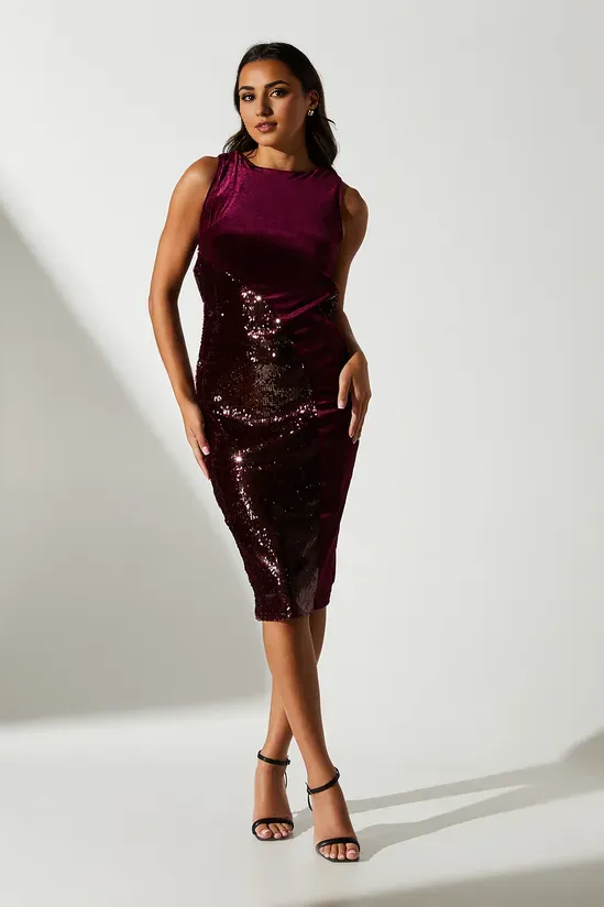 Sequin Pencil Dress With Velvet Cowl Back Gown Wedding Guest Dresses Cocktail Dresses