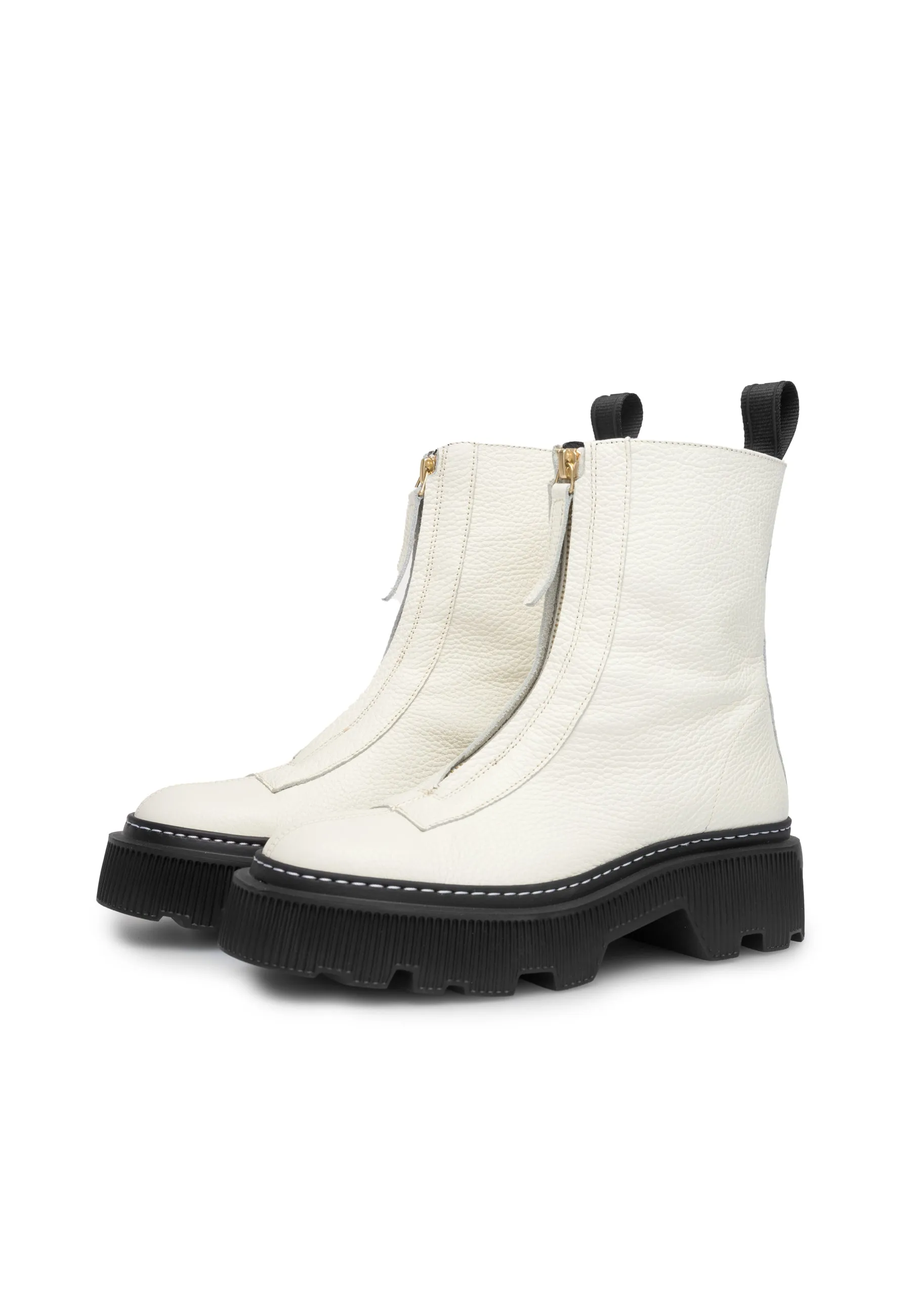 Shane Off White Front Zip Leather Boots