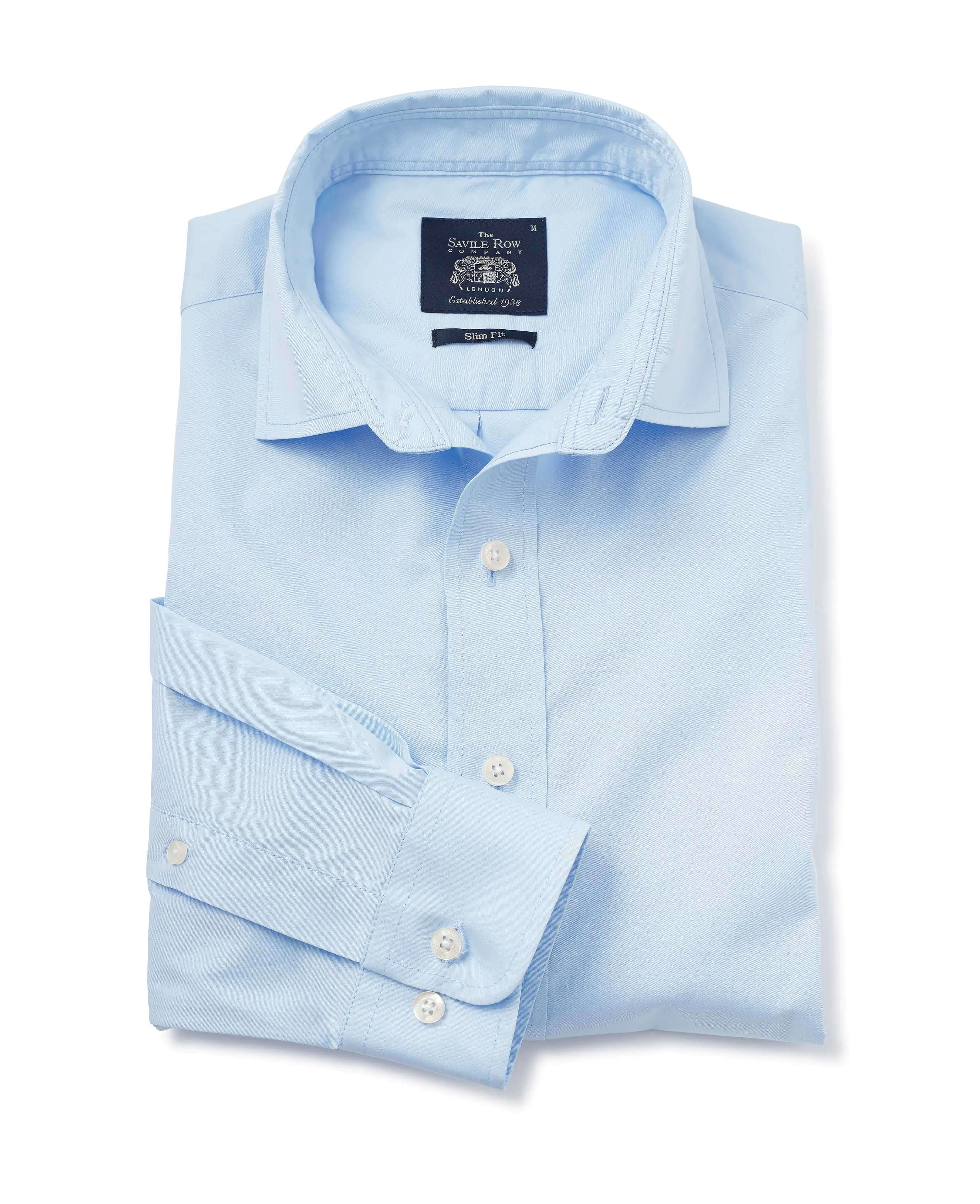 Sky Blue Twill Slim Fit Shirt in Shorter Length