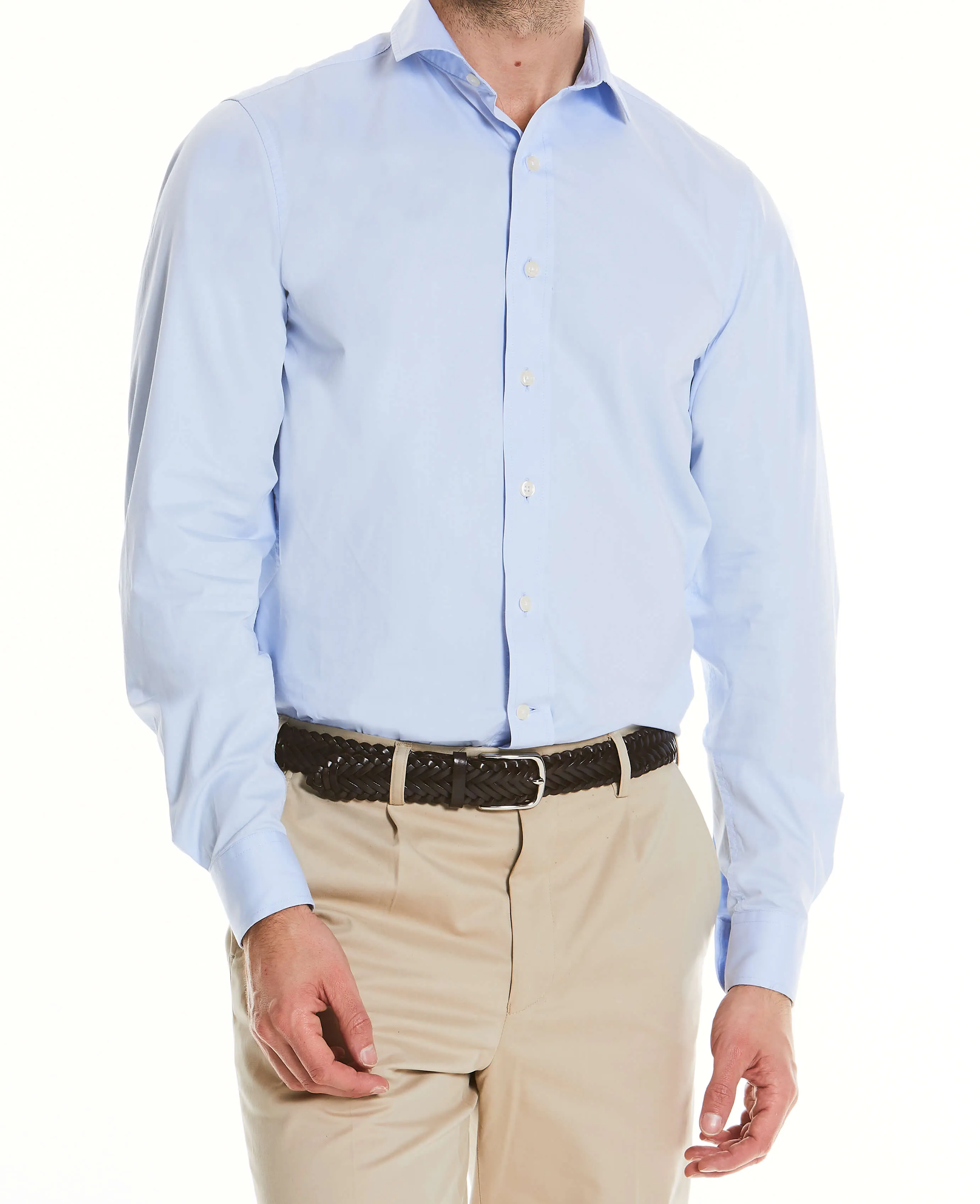 Sky Blue Twill Slim Fit Shirt in Shorter Length