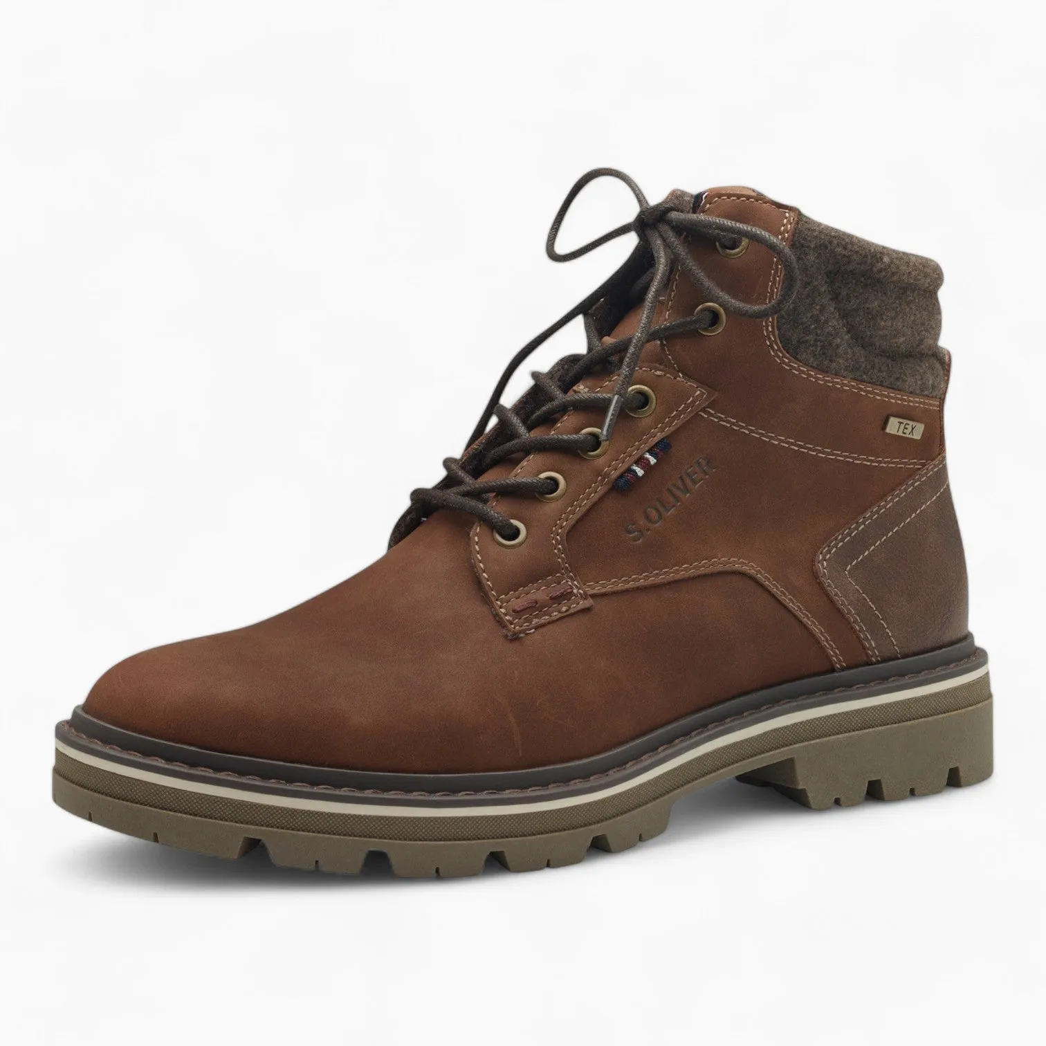 S.Oliver Men's Brown Lace-Up Boots with Thick Sole