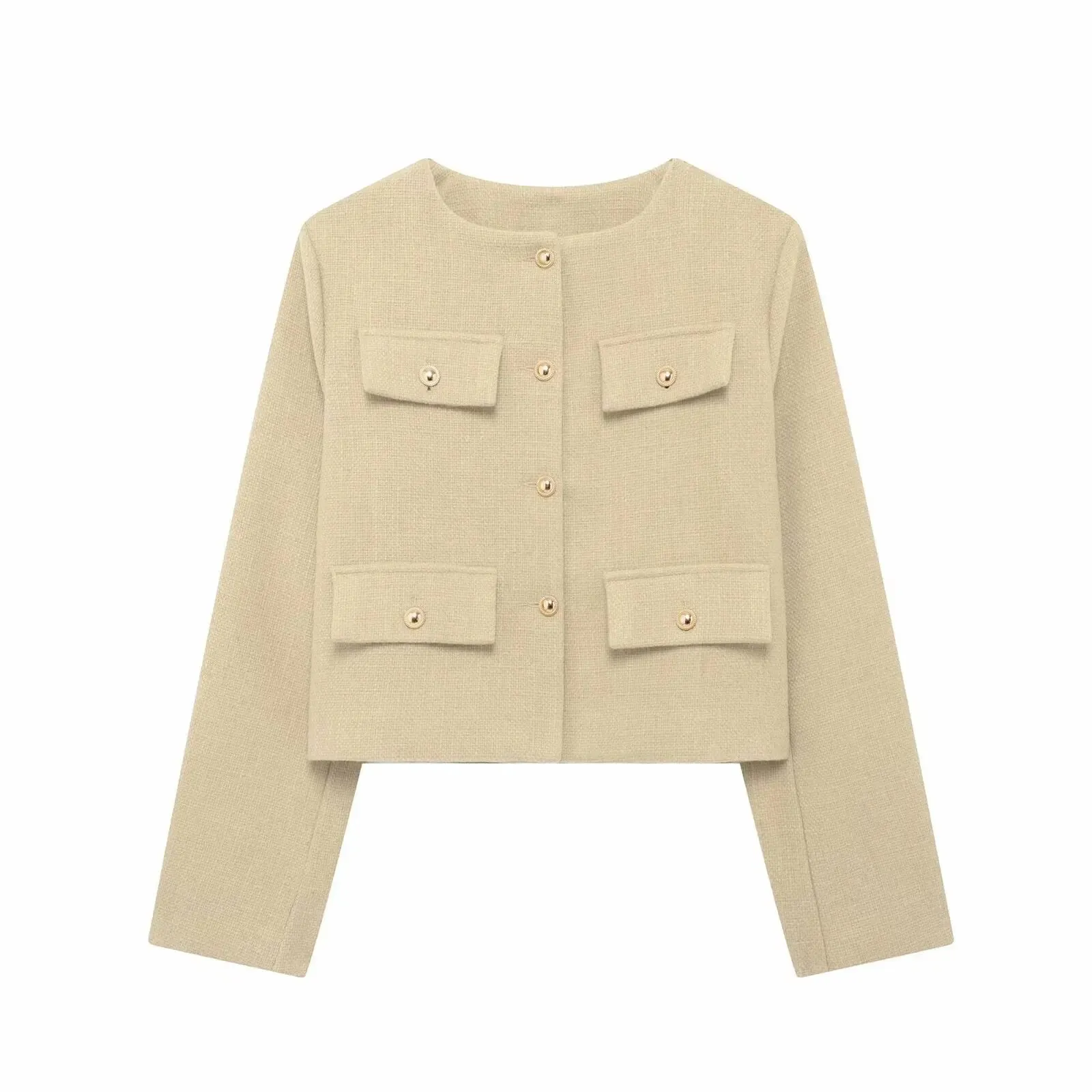 Spring Autunm Women Jacket Elegant Solid Coat Long Sleeve O Neck With Metal Buttons Female Fashion Casual Office Lady Outerwear