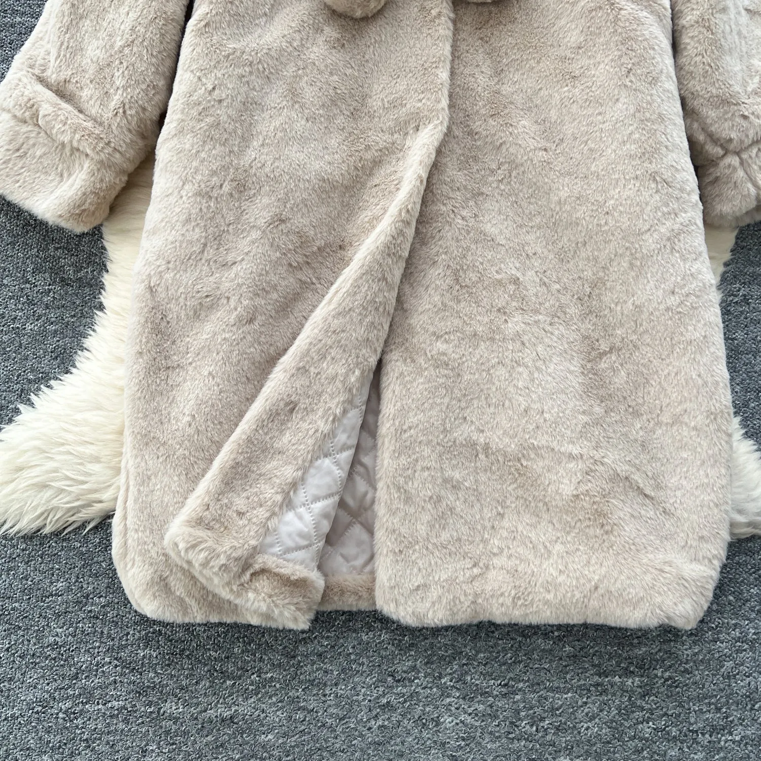 Thermal Fluffy Apricot Hooded Coat