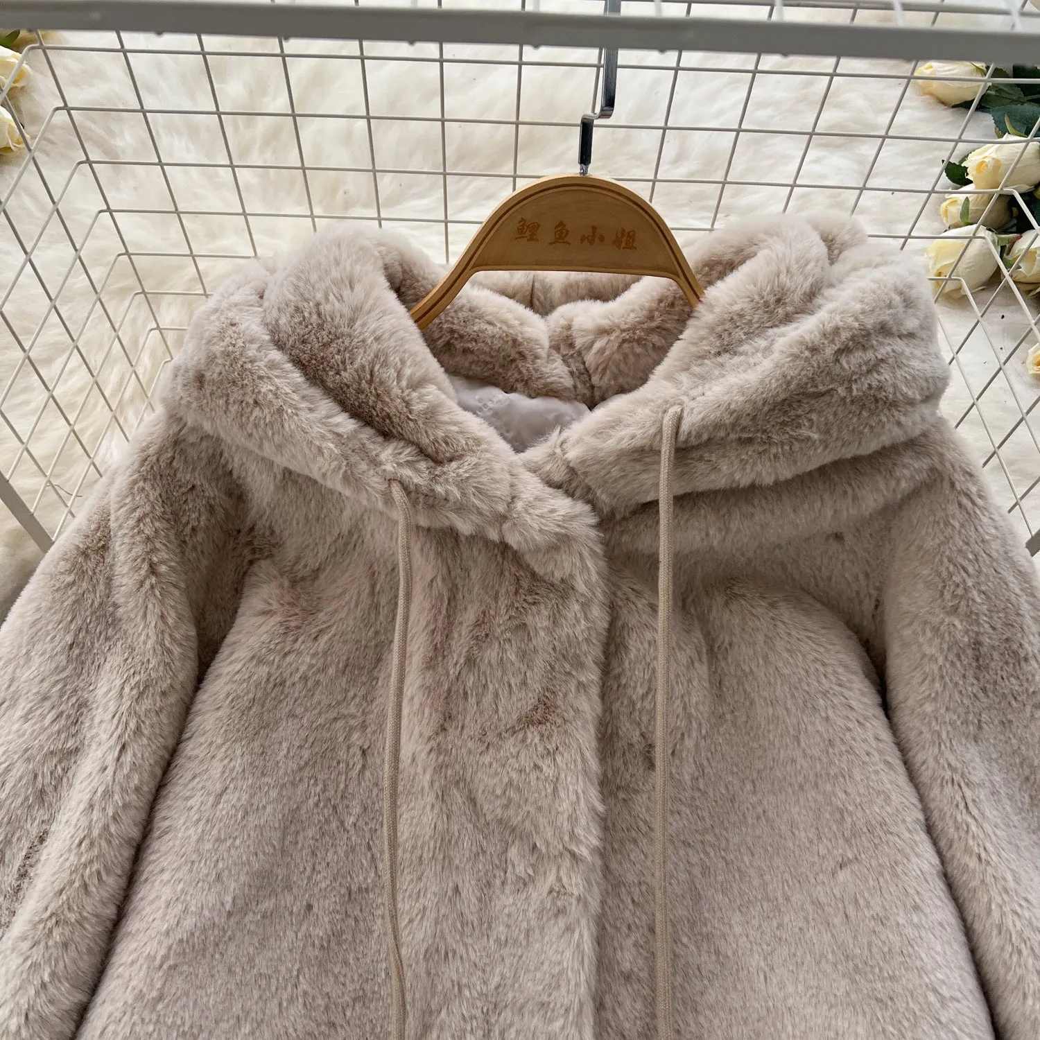 Thermal Fluffy Apricot Hooded Coat