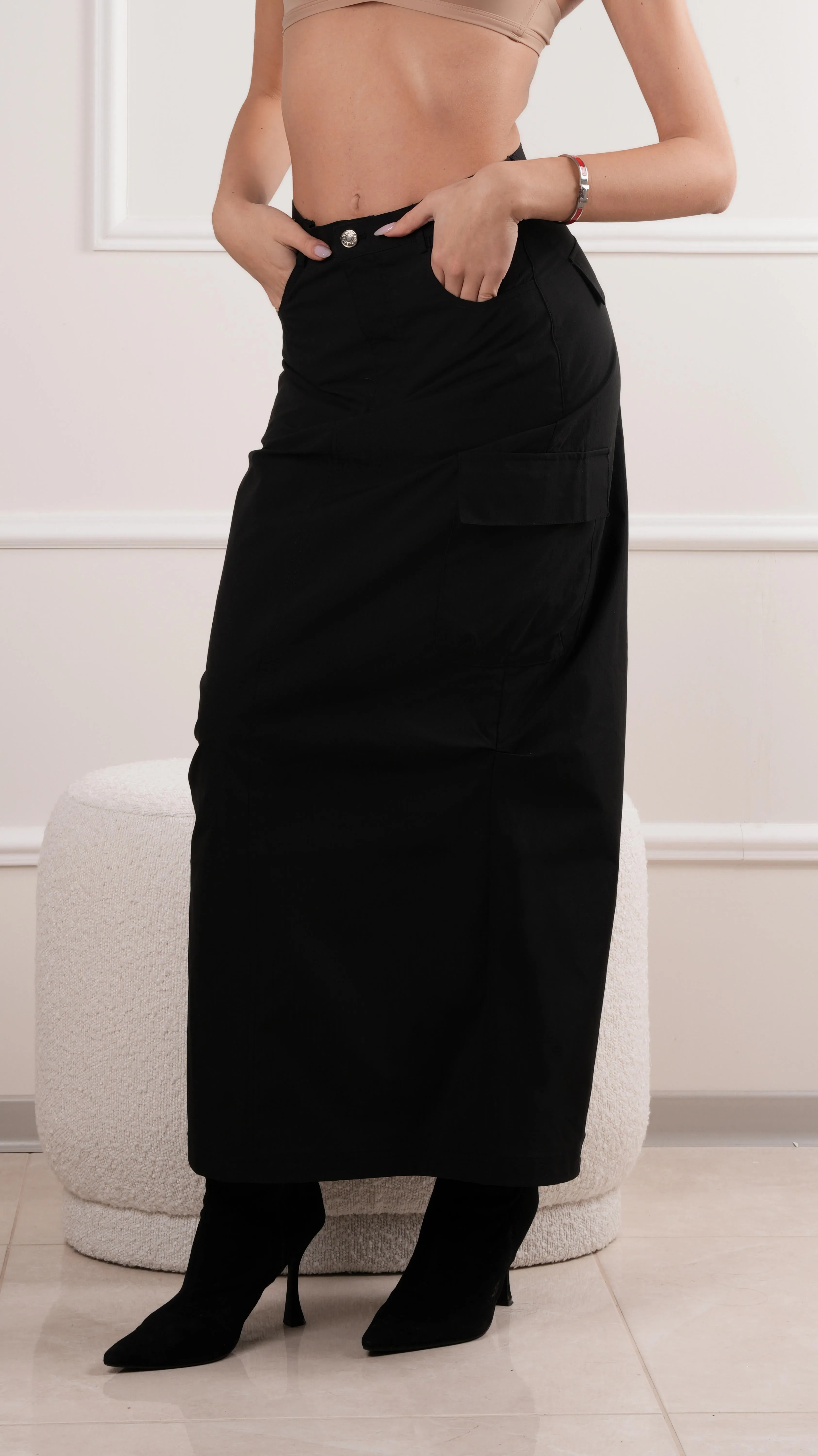 Trendy cargo maxi skirt with utility pockets wholesale