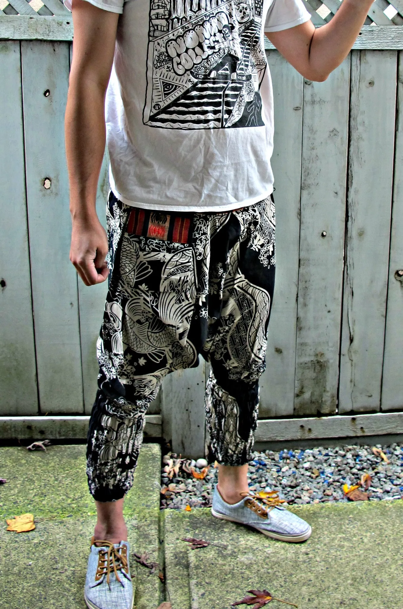 Waves Flower Koi (BLACK) Ninja Pants