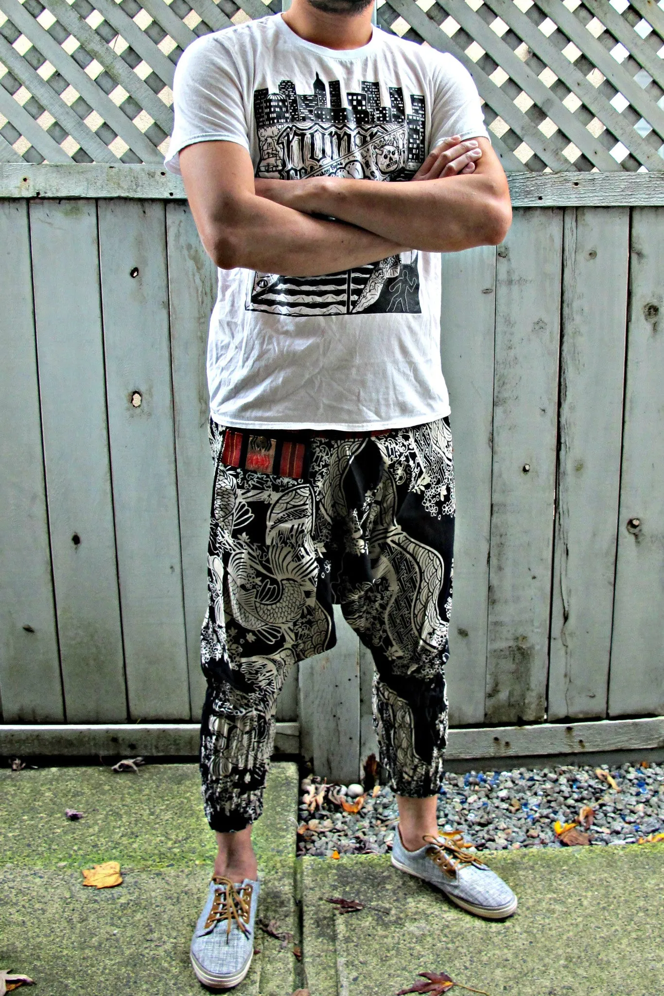 Waves Flower Koi (BLACK) Ninja Pants