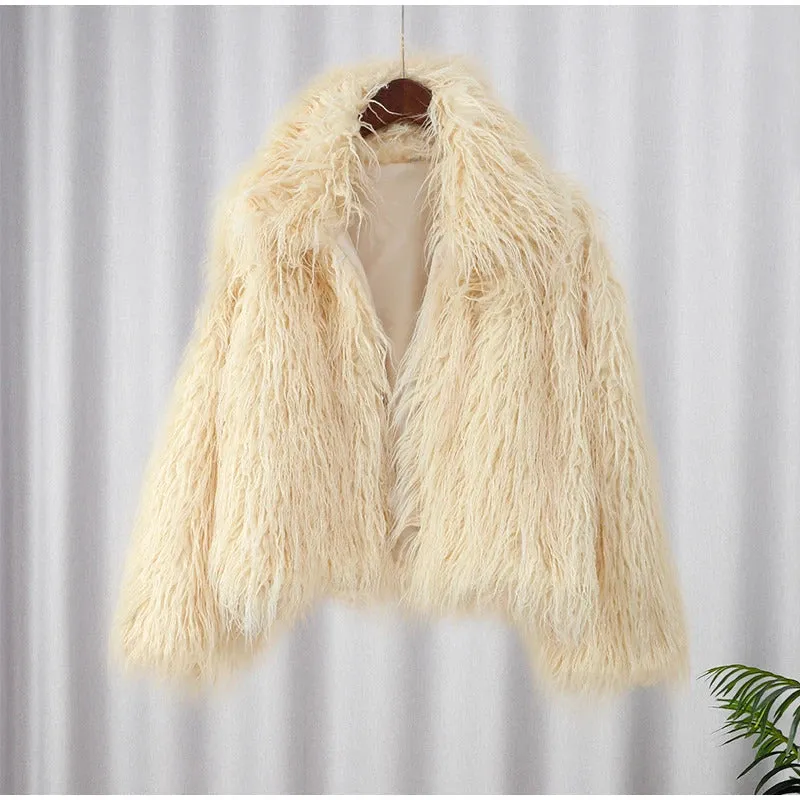 Women Fashion Solid Faux Fur Coats Autumn Elegant Warm Loose Long Sleeve Flurry Cardigan Winter Female  Thick Commute Streetwear