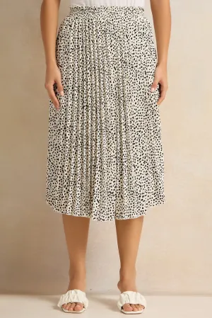 Women Ivory Printed Elasticated Pleated Skirt