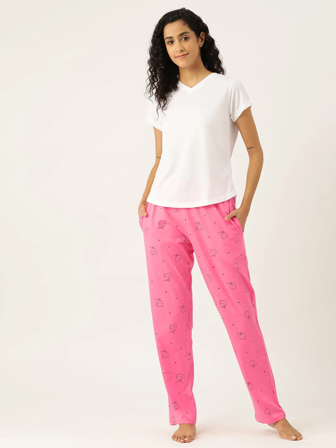 Women's Printed Cotton Pink Lounge Pants | LDLW-2321-1 |